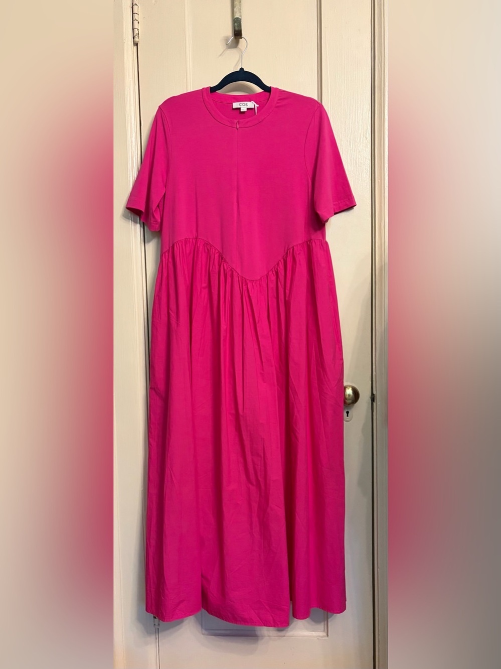 NWT COS bright pink midi dress with asymmetrical detail - RARE
